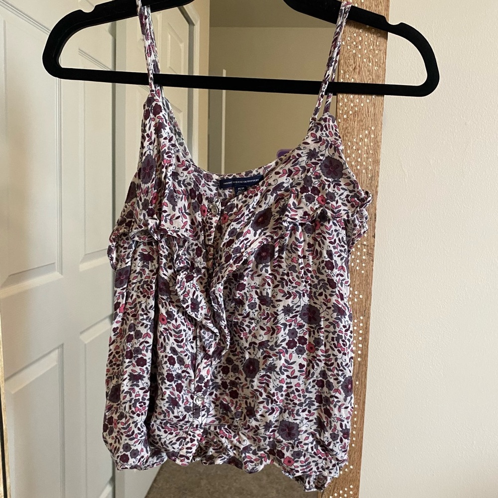 American Eagle Purple Floral Flowy Babydoll Tank